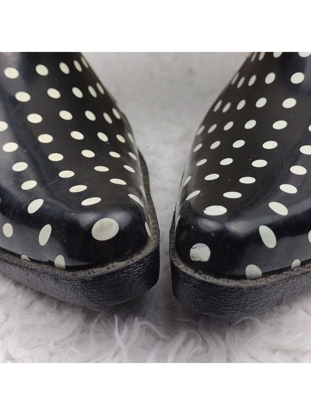 Bit & Bridle Black White Polka Dot Pointed Toe Heeled Western Style Rain Boot - Picture 15 of 16